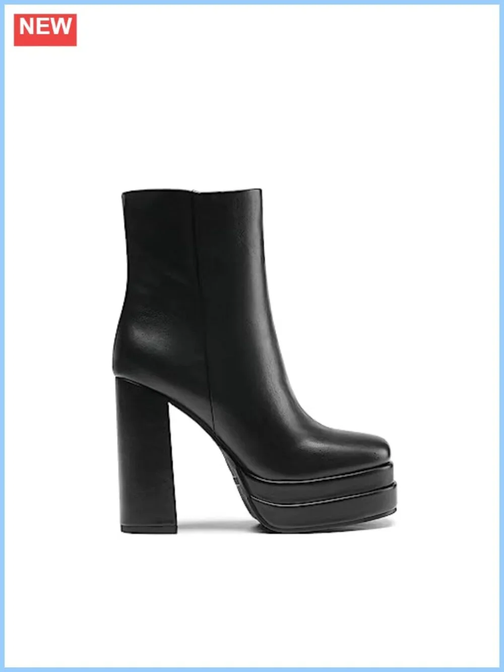 Y2K Chunky Heel Ankle Boots Faux Leather Square Toe Platform Side Zipper